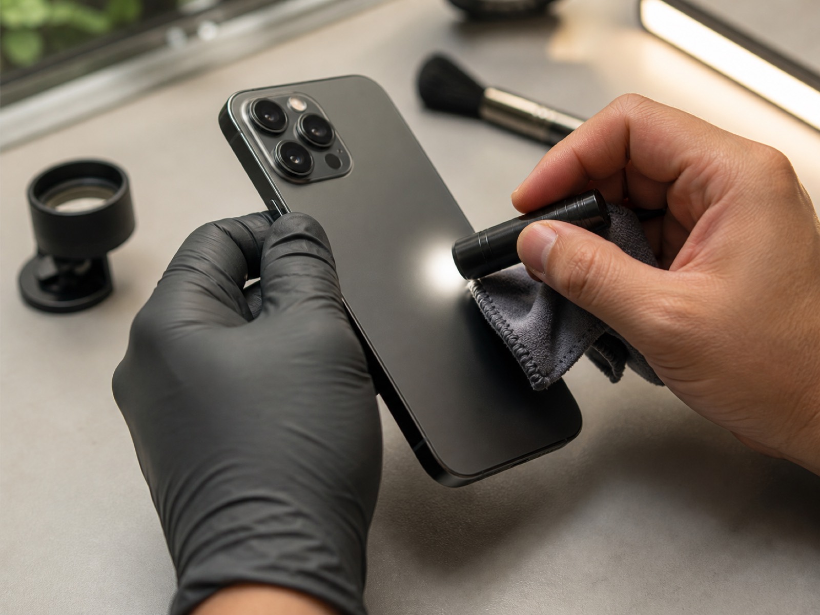 Illustrative close-up of an anonymous device inspection