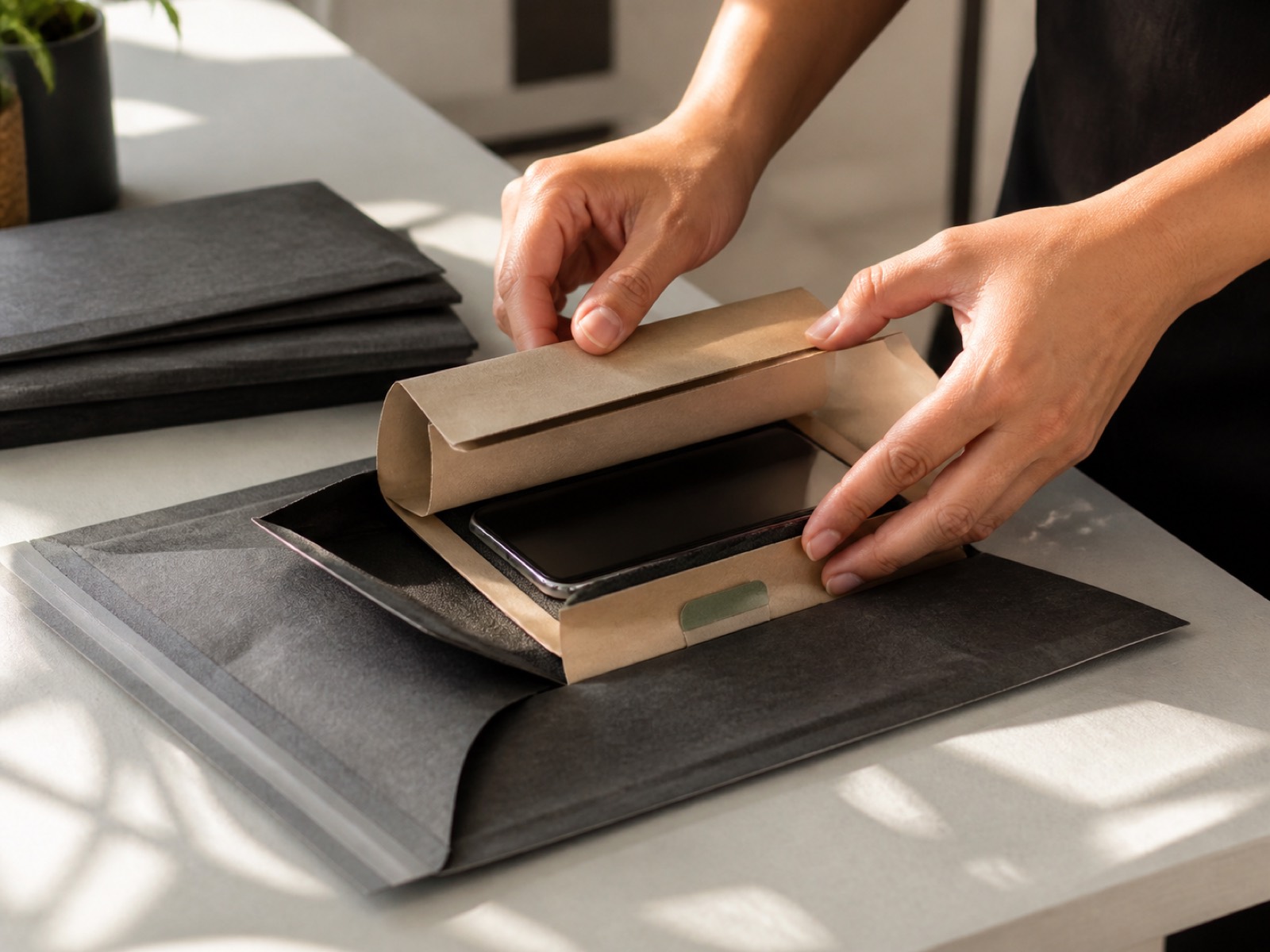 Illustrative device packing scene for the courier route